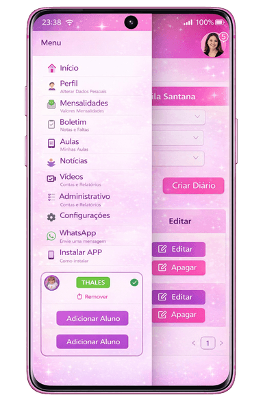 Tela do portal do sistema para escola de dança — pagamentos e avisos